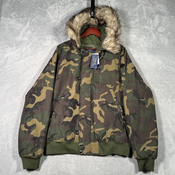 Polo Ralph Lauren Other - Polo Ralph Lauren Jacket Mens XL Green Camo Down Puffer Fur Trim Coat Bomber